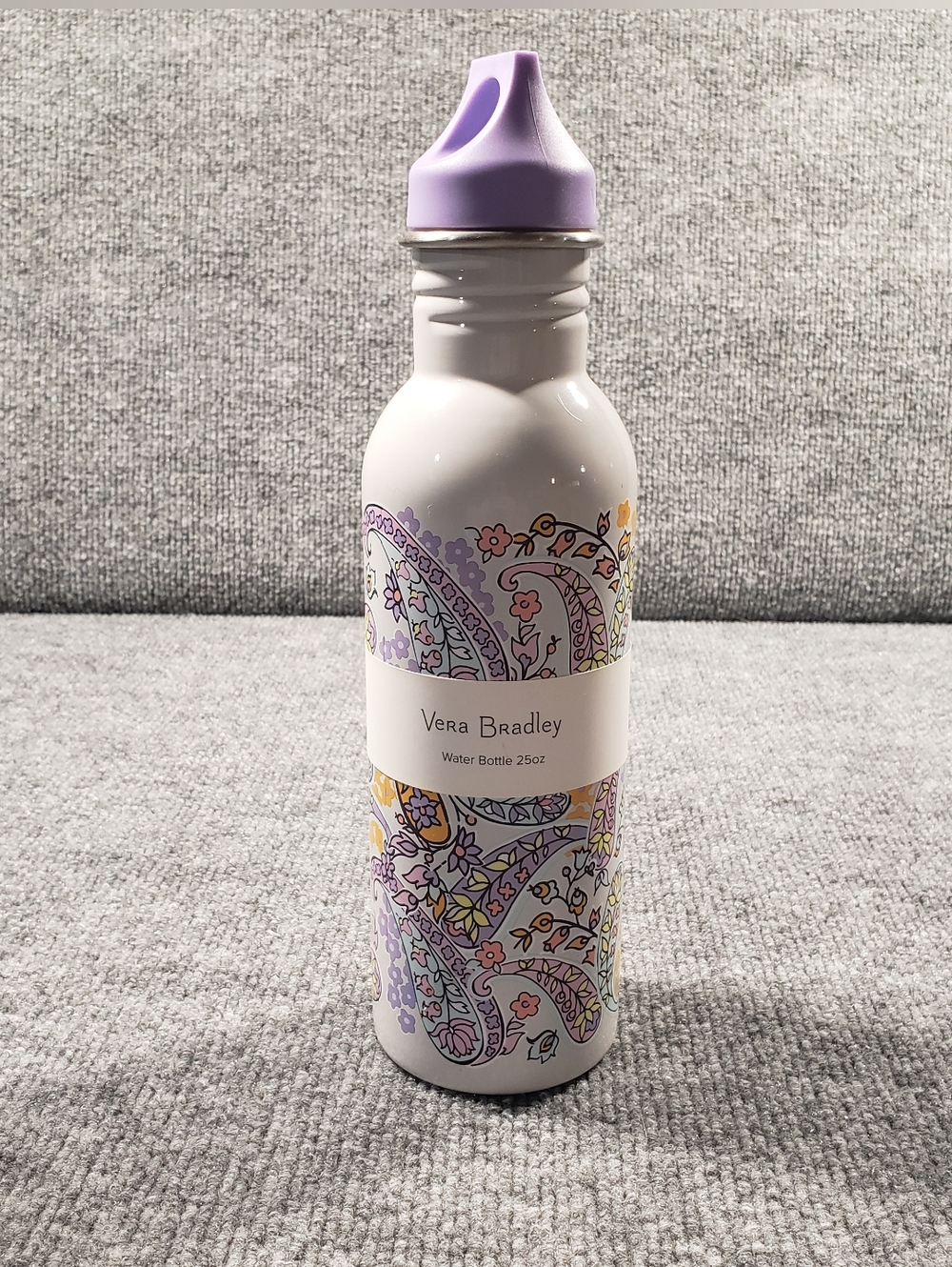 Vera Bradley Stainless Steel Water Bottle 10.5" Floral Paisley White Purple